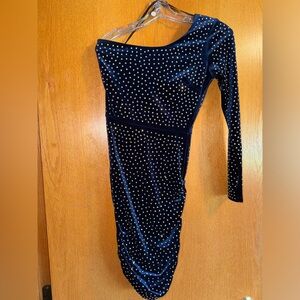 Navy beaded one shoulder dress